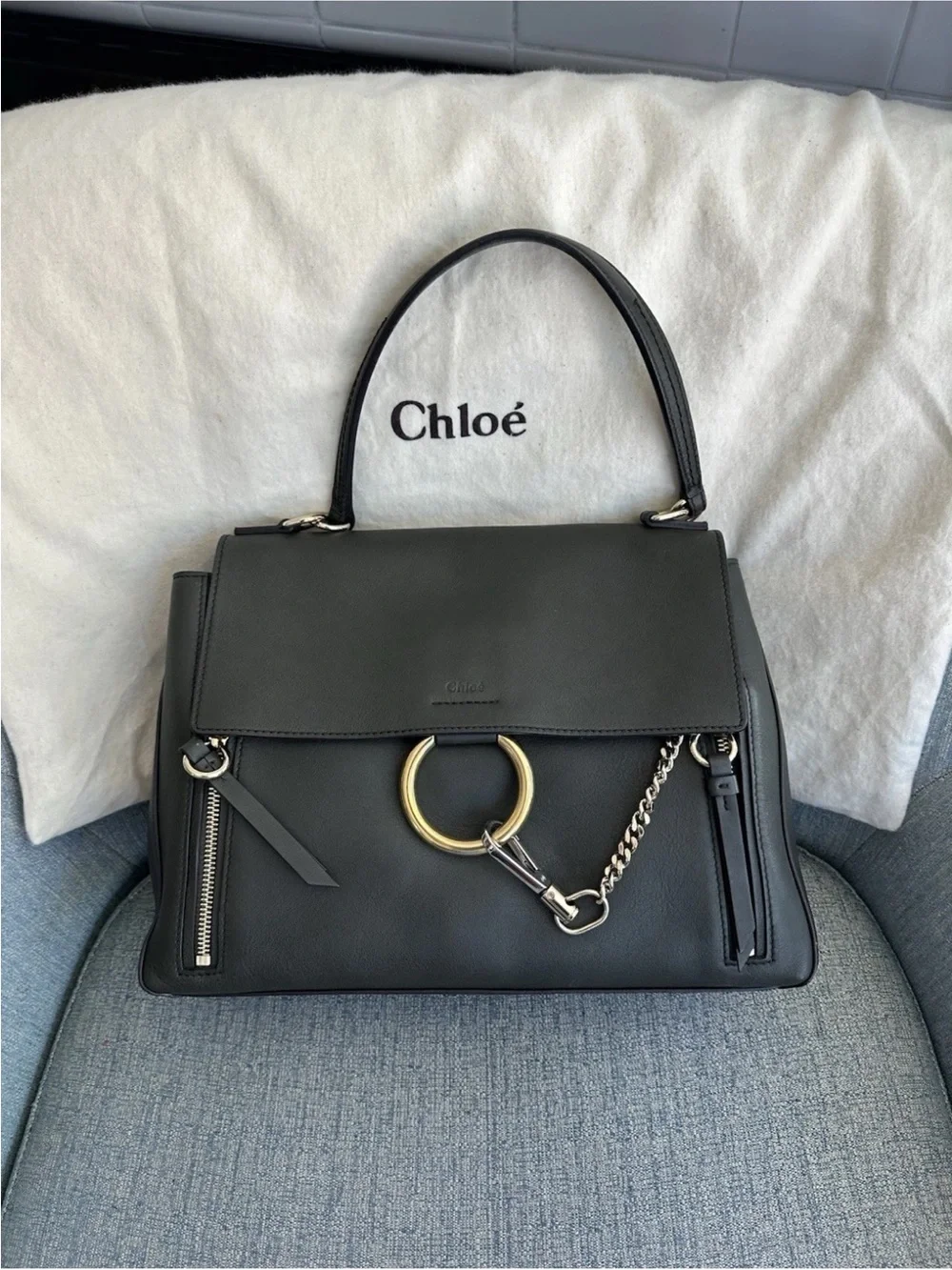Chloe Faye Day Bag Dark Grey Leather Medium